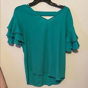 Apt. 9 Teal Layered Ruffle Sleeve V-Neck Top